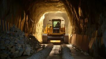 Tunnel Bagger zu bohren ein Straße durch das Berge. Straße Konstruktion. generativ ai foto