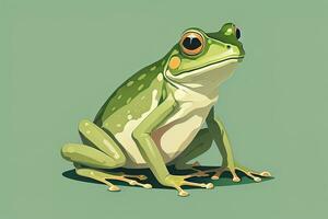 Frosch auf ein Grün Hintergrund. Vektor Illustration von ein Frosch. ai generativ foto