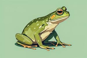 Frosch auf ein Grün Hintergrund. Vektor Illustration von ein Frosch. ai generativ foto