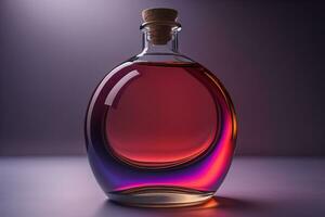 Flasche mit ein Flüssigkeit auf ein solide Farbe Hintergrund. ai generativ foto