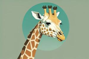 Giraffe isoliert auf Grün Hintergrund. Karikatur Stil. Vektor Illustration. ai generativ foto
