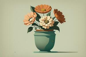 Blumentopf mit Gänseblümchen. Vektor Illustration im retro Stil. ai generativ foto
