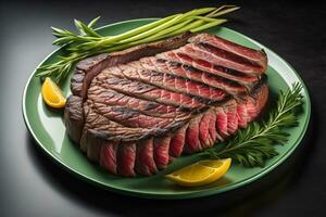 roh Rindfleisch Lendenstück Steak mit Zutaten zum Kochen auf hölzern Hintergrund. ai generativ foto