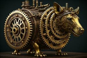 Steampunk Mechanismus mit Getriebe und Zahnräder. ai generativ foto