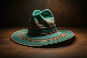 modisch Hut auf ein solide Farbe Hintergrund. ai generativ foto