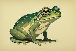 Frosch auf ein Grün Hintergrund. Vektor Illustration von ein Frosch. ai generativ foto