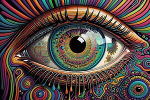 bunt Auge. psychedelisch Hintergrund. Vektor Illustration. ai generativ foto