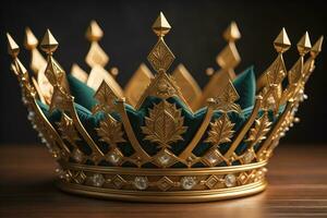 niedrig Schlüssel Bild von schön golden Königin, König Krone. ai generativ foto