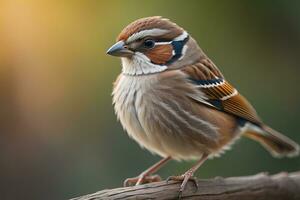 bunt Vogel thront auf ein Ast mit verschwommen Hintergrund, Nahaufnahme. ai generativ foto