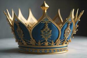 niedrig Schlüssel Bild von schön golden Königin, König Krone. ai generativ foto