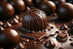 Schokolade Trüffel auf ein dunkel Hintergrund. ai generativ foto