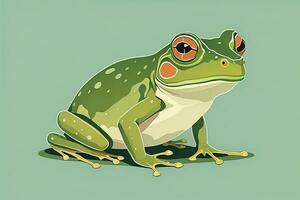 Frosch auf ein Grün Hintergrund. Vektor Illustration von ein Frosch. ai generativ foto