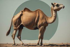 Kamel Kopf auf solide Farbe Hintergrund, schließen hoch. Jahrgang Stil. ai generativ foto