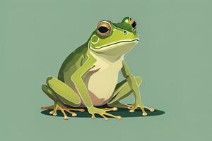 Frosch auf ein Grün Hintergrund. Vektor Illustration von ein Frosch. ai generativ foto