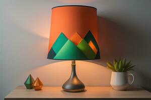 ein dekorativ und bunt Lampe auf ein solide Farbe Hintergrund. ai generativ foto