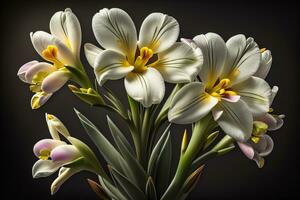 Strauß von Krokus und Tulpen auf solide Farbe Hintergrund. ai generativ foto