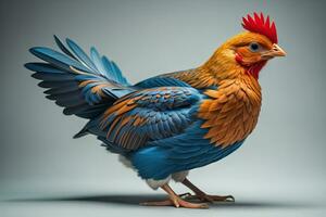 bunt Hähnchen auf ein solide Farbe Hintergrund, Studio Foto. ai generativ foto