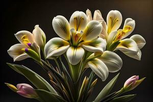 Strauß von Krokus und Tulpen auf solide Farbe Hintergrund. ai generativ foto