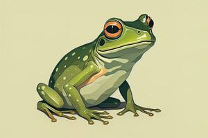 Frosch auf ein Grün Hintergrund. Vektor Illustration von ein Frosch. ai generativ foto