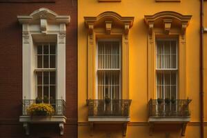 bunt Fenster von ein typisch Haus im das Stadt, ai generativ foto