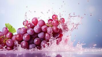 frisch saftig rot Traube Obst mit Wasser Spritzen isoliert auf Hintergrund, gesund Frucht, ai generativ foto