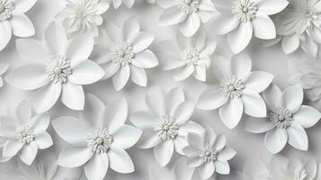 Weiß Papier Blumen Hintergrund, Hochzeit Dekoration, Braut- Strauß, Gruß Karte Vorlage, Kopieren Raum, ai generativ foto