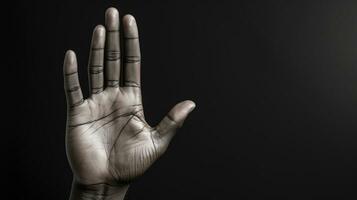 Hand Geste isoliert auf schwarz Hintergrund, ai generativ foto