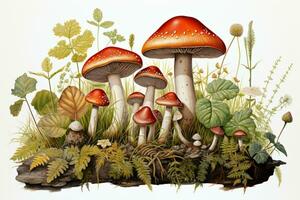 Pilz botanisch Illustration, Artikel Blatt, ai generativ foto