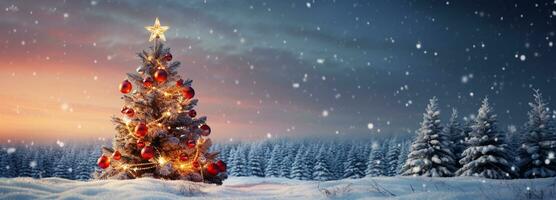 Winter Landschaft, fröhlich Weihnachten Hintergrund, Kopieren Raum, Gruß Karte, ai generativ foto