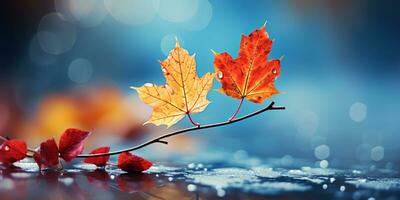 Nahansicht bunt Herbst hell Herbst Blatt, schön heiter Landschaft, Kopieren Raum zum Gruß Karte, ai generativ foto