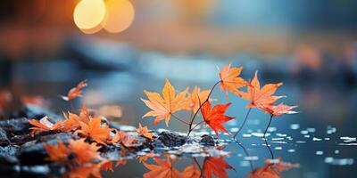 Nahansicht bunt Herbst hell Herbst Blatt, schön heiter Landschaft, Kopieren Raum zum Gruß Karte, ai generativ foto