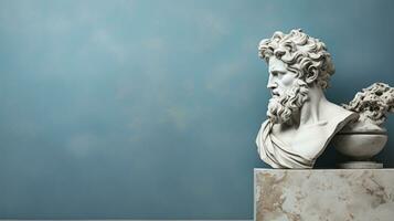 uralt griechisch Antiquität Skulptur auf Hintergrund, ai generativ foto