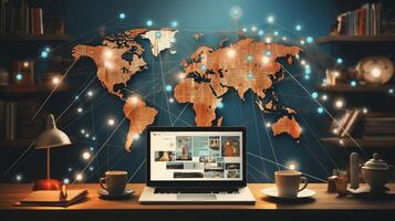 global Netzwerk Verbindung, Austausch Geschäft Information, ai generativ foto