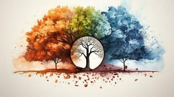 Jahreszeit Veränderung auf Baum, vertreten Veränderung Zeit durch Jahr, ai generativ foto