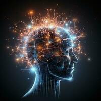 Mensch Gehirn nervös System und glühend Neuronen, Wissenschaft Konzept, ai generativ foto