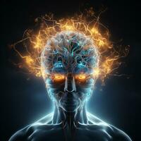 Mensch Gehirn nervös System und glühend Neuronen, Wissenschaft Konzept, ai generativ foto