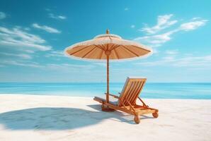 Strand Stühle und Regenschirm auf das Strand, Reise Konzept, generativ ai foto