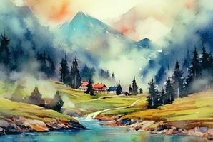 Landschaft Aquarell Hintergrund. generativ ai foto