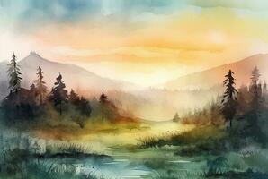 Landschaft Aquarell Hintergrund. generativ ai foto