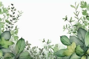 nahtlos Aquarell Blumen- Rand mit Grün Blätter auf Weiß Hintergrund. generativ ai foto