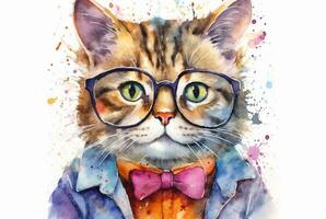 süß Katze tragen Brille. Aquarell Wirkung. generativ ai foto