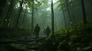 generativ ai, ein transparent Zahl inmitten das dämmerungserfüllt Wald foto