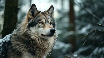 majestätisch Alaska malamute im schneebedeckt Wald, ai generativ foto