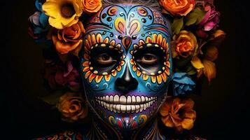 festlich Calavera Gesicht Farbe dia de los Muertos, ai generativ foto