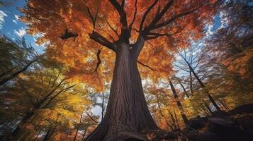 generativ ai, Herbst Symphonie beschwingt Farbtöne von fallen Laub foto