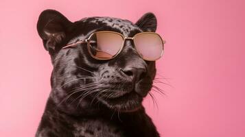 generativ ai, Sonnenbrille Stimmung schwarz Panther auf ein Pastell- Abenteuer foto