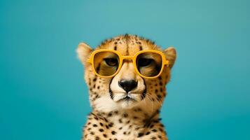 generativ ai, glatt Gepard im Sonnenbrille ein stilvoll Begegnung foto