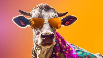generativ ai, cool Kuh modisch Rinder- im stilvoll Schatten foto