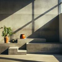 minimalistisch geometrisch Formen Gießen Schatten auf Beton Mauer foto