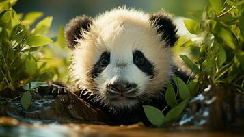 Pandas Oase ein majestätisch Begegnung im das Bambus Wald, ai generativ foto